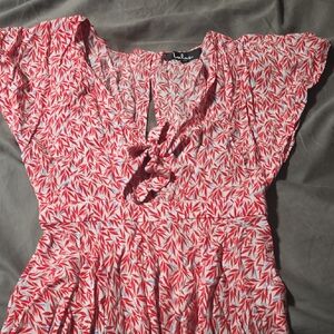Lulu's Donti Red and White Print Tie-Front Short Sleeve Romper